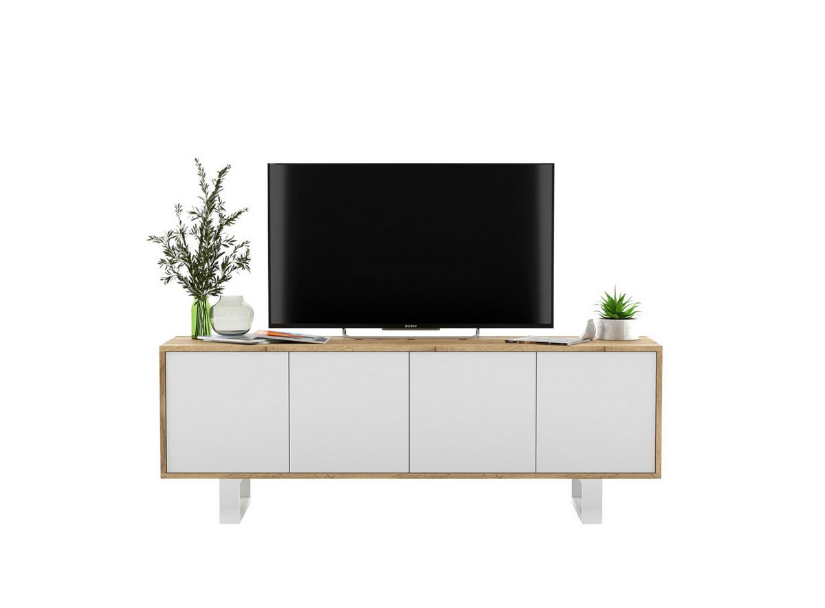 TV-SCHRANK Apollo2 Eiche wotan Weiß Matt mit Metallbeinen 150 cm - Weiß, Holzwerkstoff/Metall (150/53/35cm) - Meble Lindner