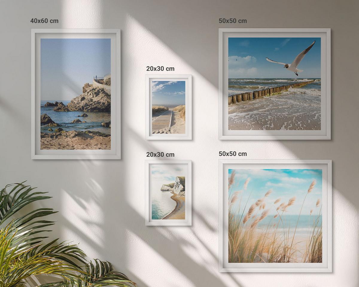 BILDER SET 5er Set - 50x50 cm & 20x30 cm & 40x60 cm Weißer Rahmen - Tropische türkisfarbene Inseln - Weiß, Kunststoff (40/60cm) - TULUP