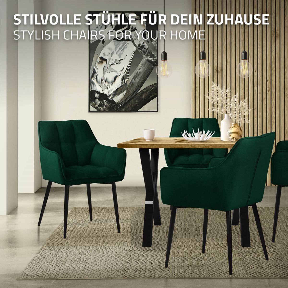 ESSZIMMERSTUHL Dunkelgrün Frotteestoff - Dunkelgrün/Schwarz, Textil/Metall (63/90/57cm) - ML-DESIGN