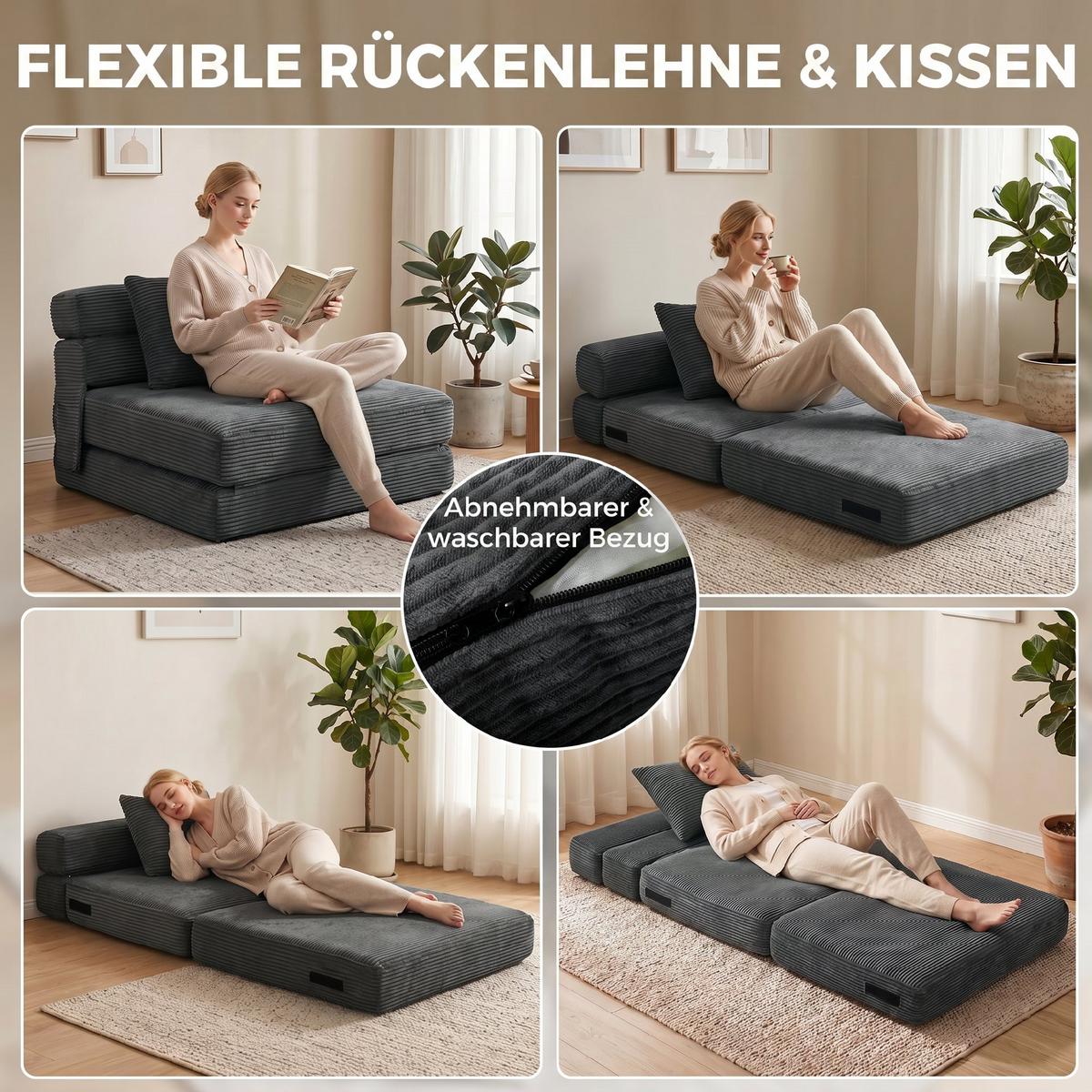 BODENSTUHL Cord Schaumstoff Dunkelgrau - Dunkelgrau, Textil (76/62/100cm) - HOMCOM