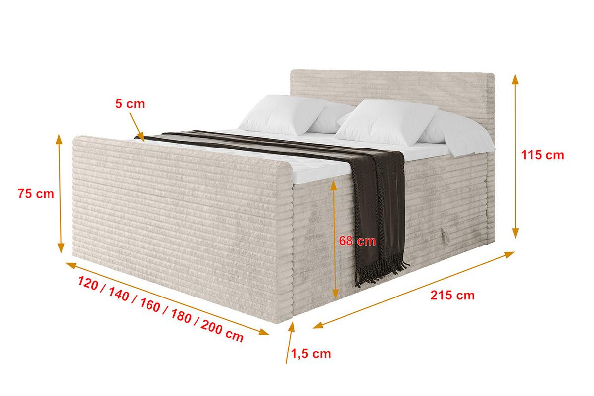BOXSPRINGBETT mit Matratze H3|H4 und Lattenrost - TOLO-Z KING-v1 140x200 Cord - Creme - Creme, Holzwerkstoff (140/200cm)
