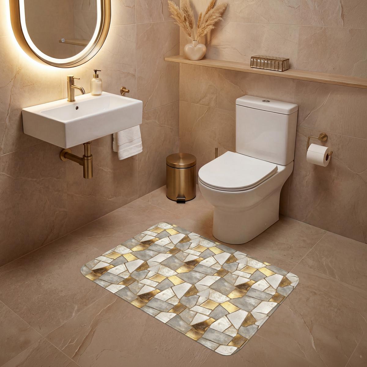 WC-VORLEGER Mosaik - Marmor - Gold Toilettenteppich 90x60 cm - Champagner, Textil (90/1cm) - OnlyWow