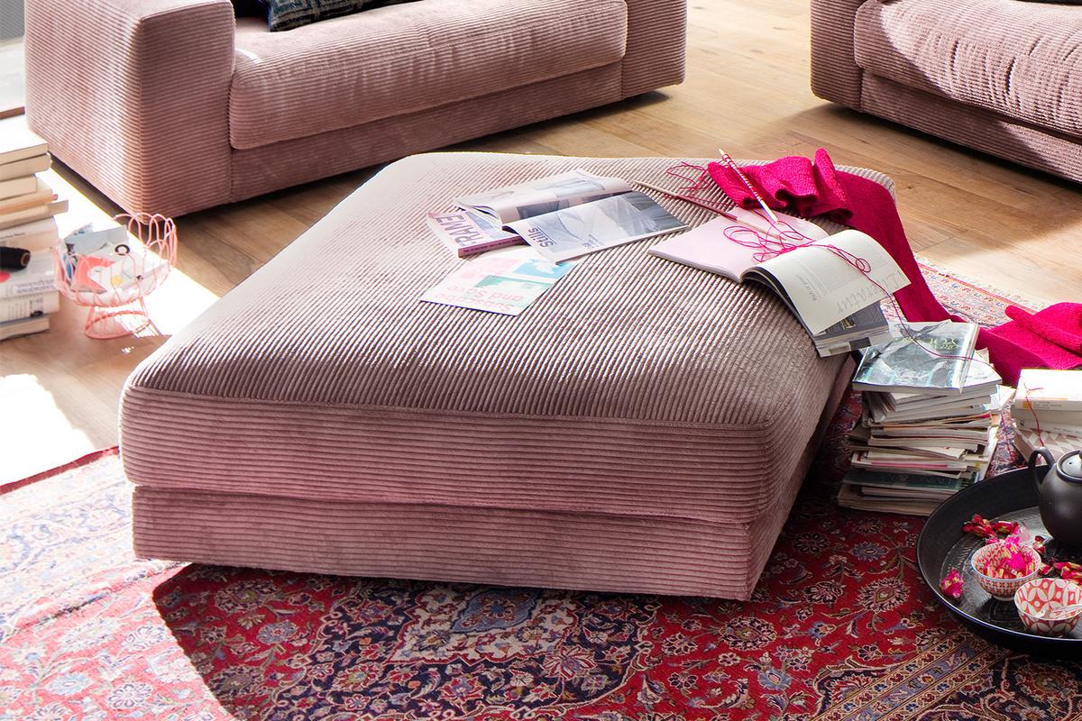 BIG HOCKER MADELINE Pink Cord - Rosa, Textil (120/43/120cm) - KAWOLA