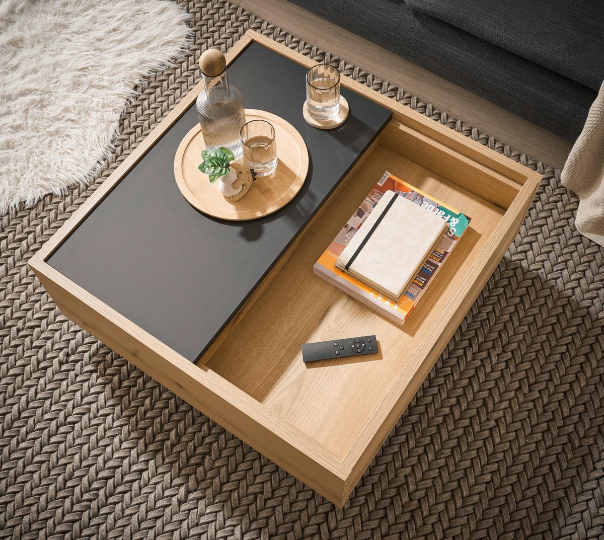 COUCHTISCH in Eiche, grau quadratisch 75 cm - Kaschmir/Eichefarben, Holzwerkstoff/Kunststoff (75/75/34cm) - Furn.Design