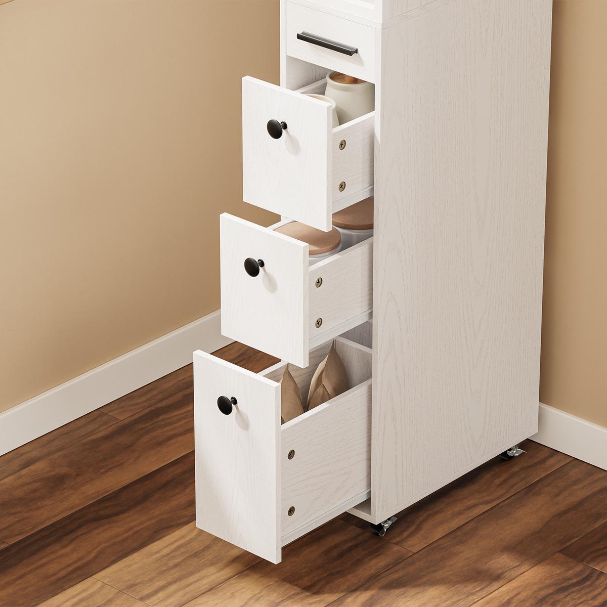 NISCHENSCHRANK mit 3 Schubladen und 3 offenen Regalen 40×20×170 cm - Weiß, Fell (20/170/40cm) - SoBuy