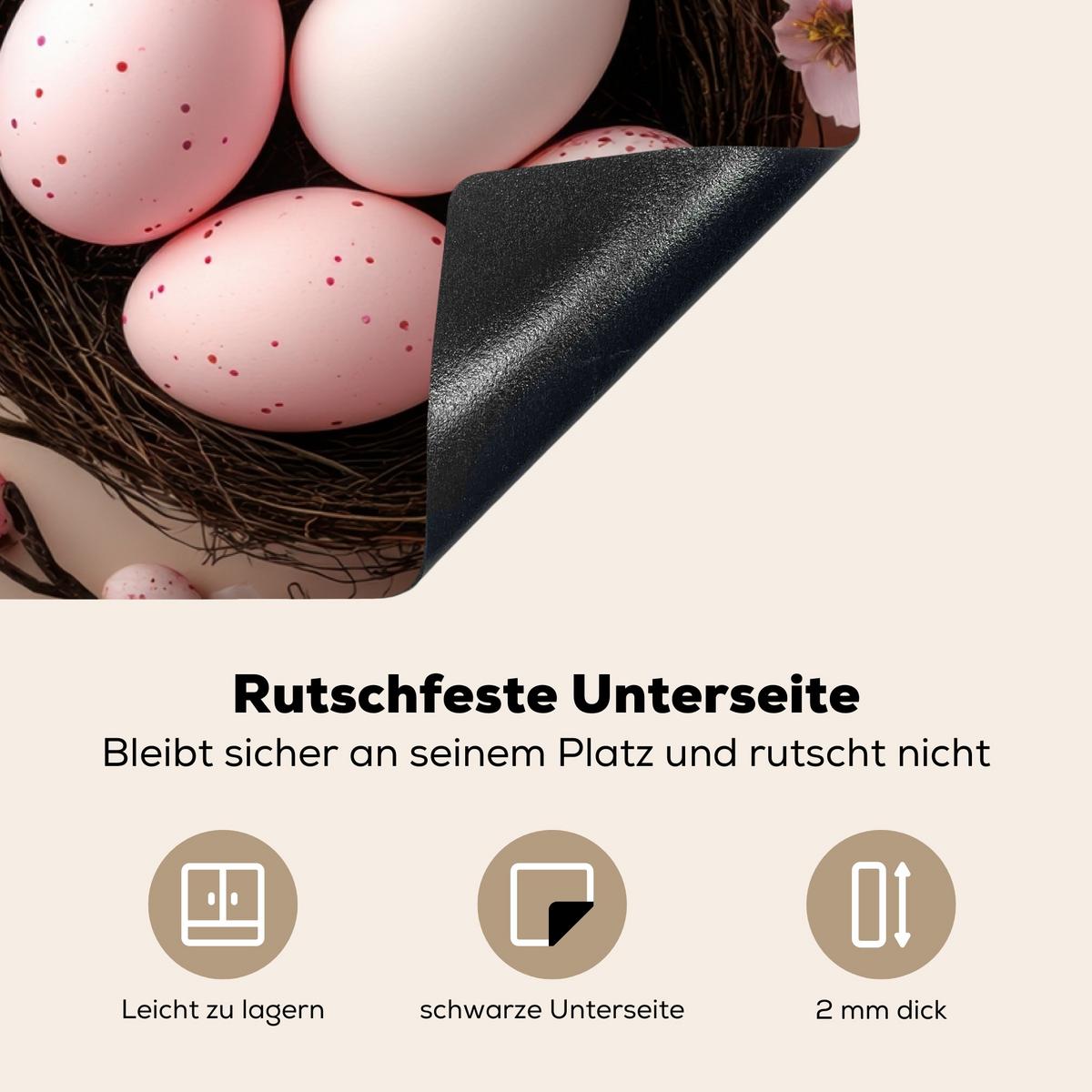 HERDABDECKPLATTE Rosa - Blüten - Eier Ceranfeldabdeckung 80x52 cm - Hellrosa, Kunststoff (80/52/0.2cm) - MuchoWow