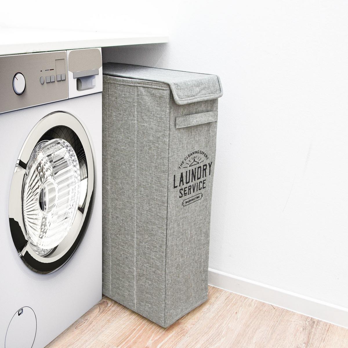 WÄSCHEKORB 50 Liter mit Deckel 20x40x60 cm Grau - Grau, Kunststoff (20/60/40cm) - Dunedesign