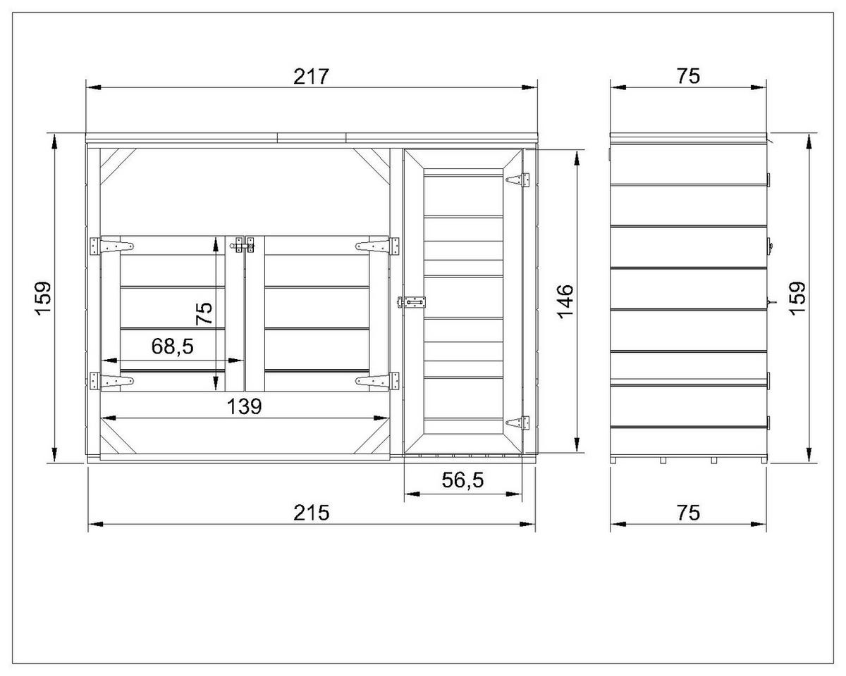 MÜLLTONNENBOX 2er 240L, M981A, aus wetterfestem LP Smartside Holz - Beige, Holz (217/159/75cm) - Timbela