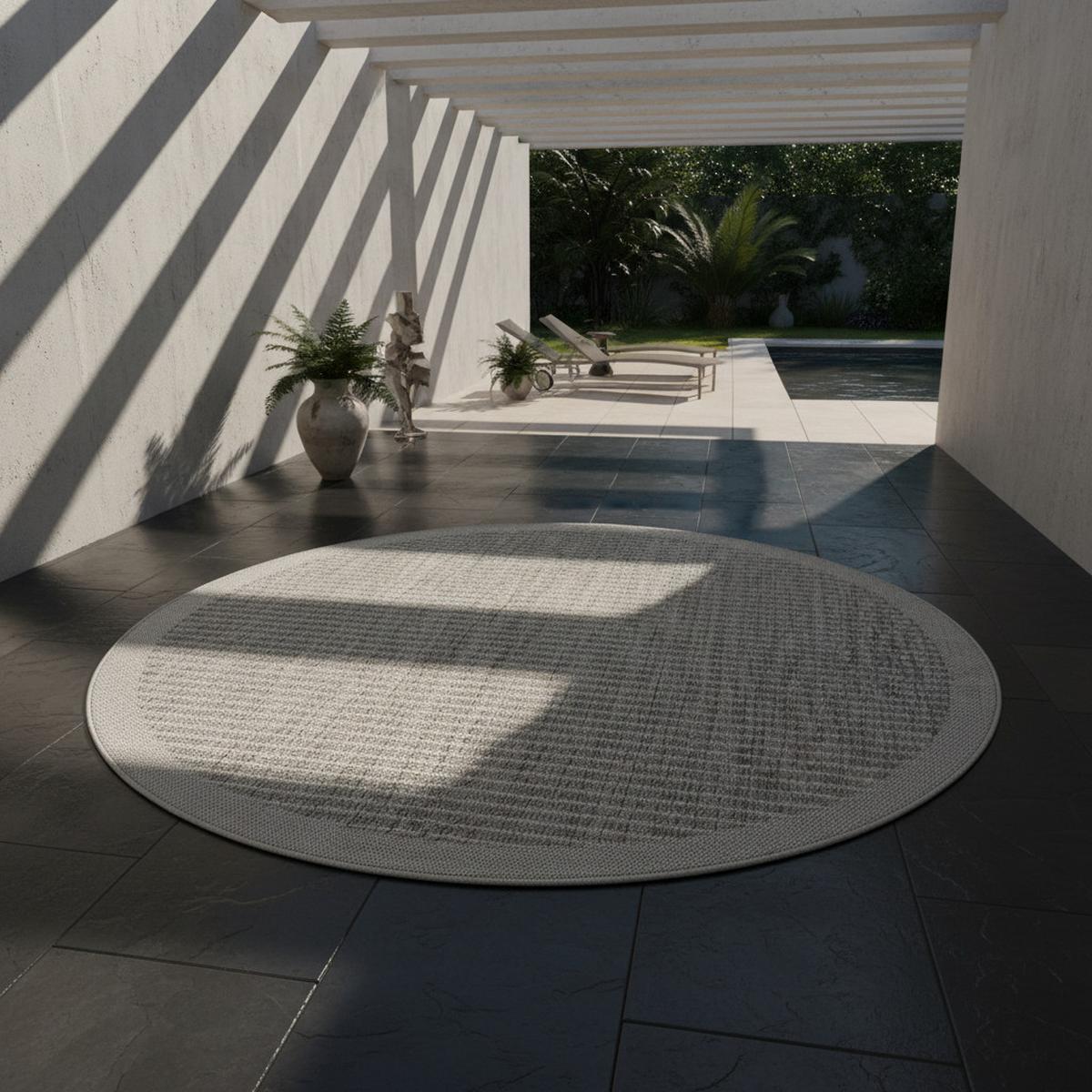 TEPPICH Outdoor DAFNE in Grau, einfarbig, Ø 200 cm - Grau, Textil (200/200cm) - KADIMA DESIGN
