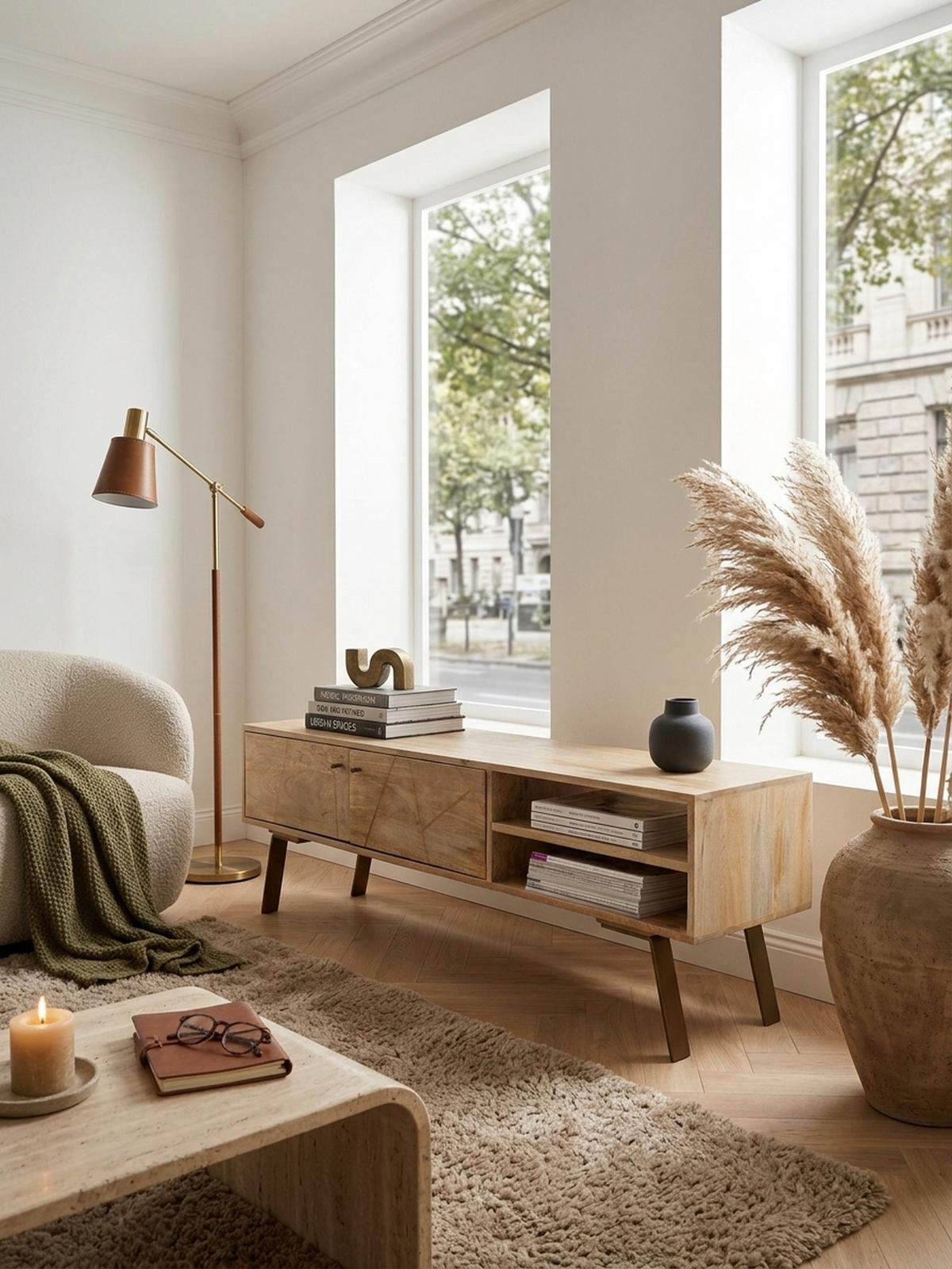 LOWBOARD Mango Massivholz Metall Landhausstil Modell Garda für Fernseher bis 55 Zoll - Goldfarben/Braun, Holz/Metall (145/47/35cm) - KADIMA DESIGN