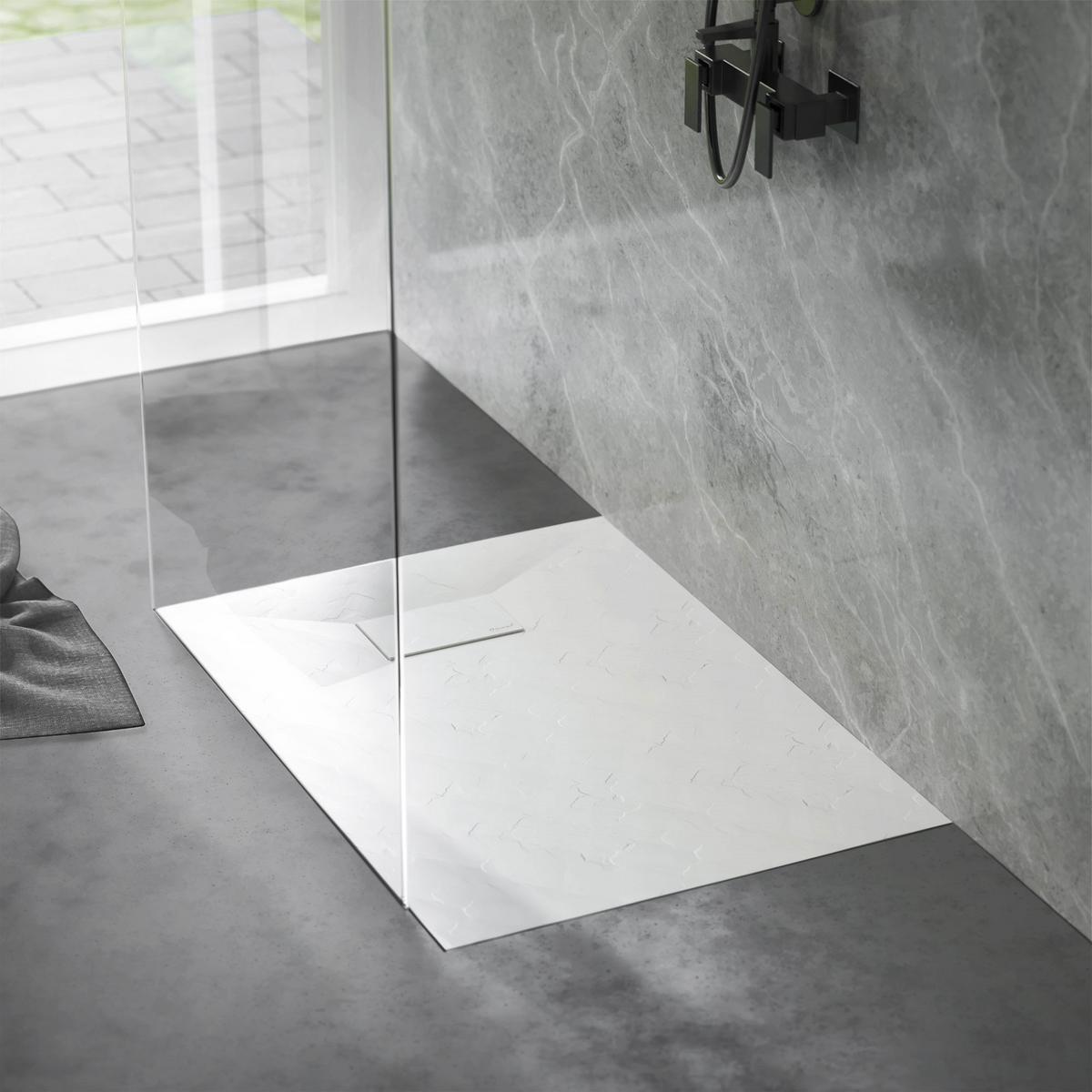 DUSCHWANNE 100x80 cm Weiß mit Ablaufgarnitur aus SMC - Weiß, Kunststoff (80/3/100cm) - LuxeBath
