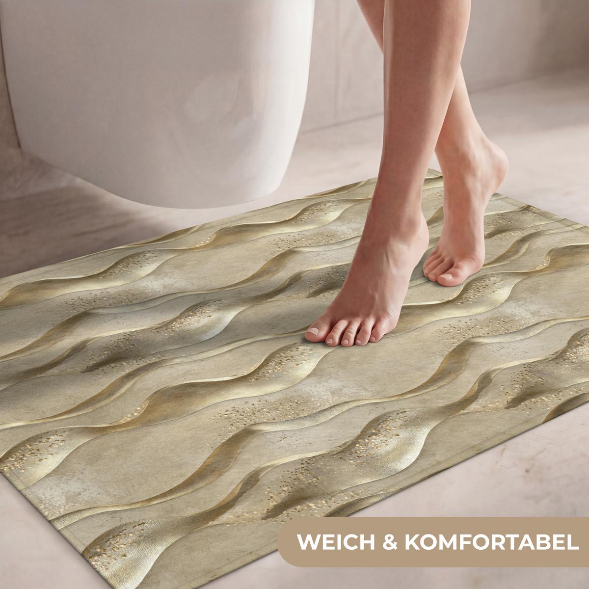 WC-VORLEGER Wellen - Muster - Gold Toilettenteppich 90x60 cm - Messingfarben, Textil (90/1cm) - OnlyWow