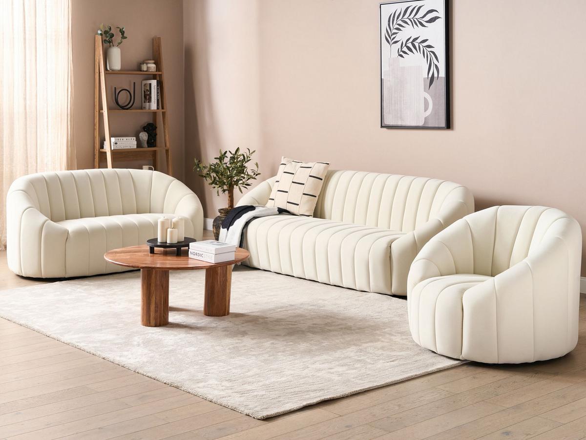 SOFA-SET 6-sitzer Samtstoff Weiß Malung - Weiß, Textil (200/68/79cm) - Beliani