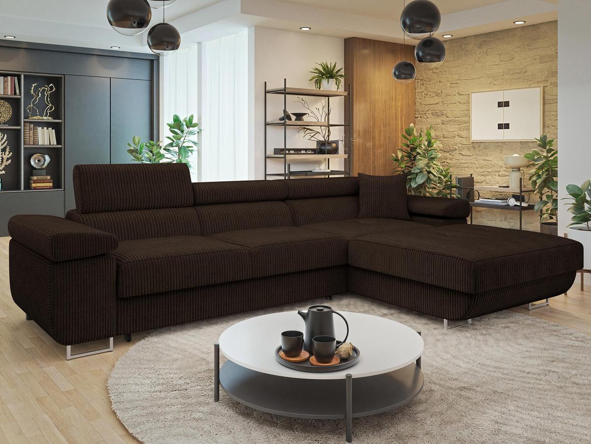 ECKSOFA Torezio Mini Cord, Seite: Rechts - Nussbaumfarben, Holz/Textil (280/170cm) - MIRJAN24