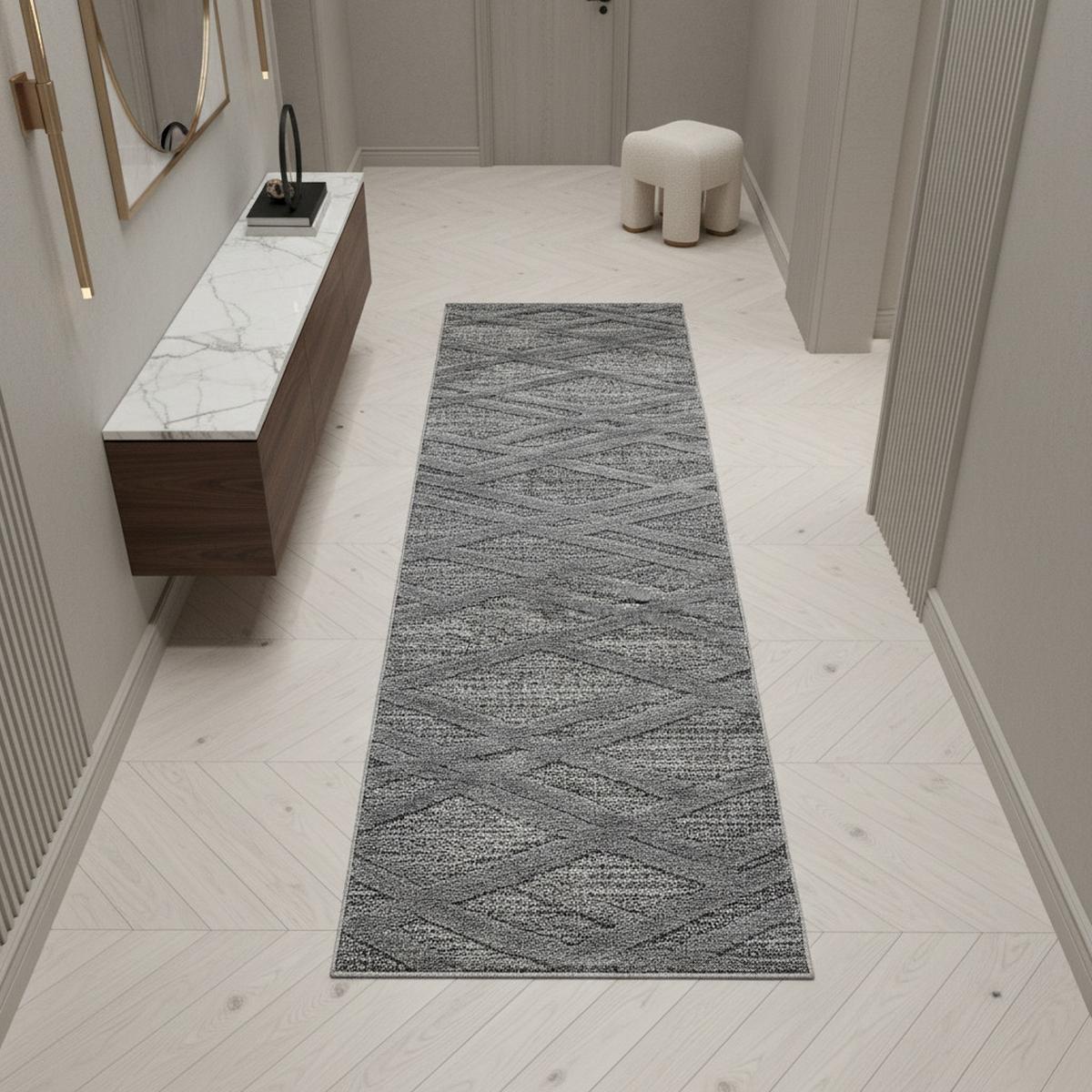 HOCHFLORTEPPICH EISACK, im Boho-Stil, aus Polypropylen, Grau, 80 x 250 cm - Grau, Textil (250/80cm) - KADIMA DESIGN