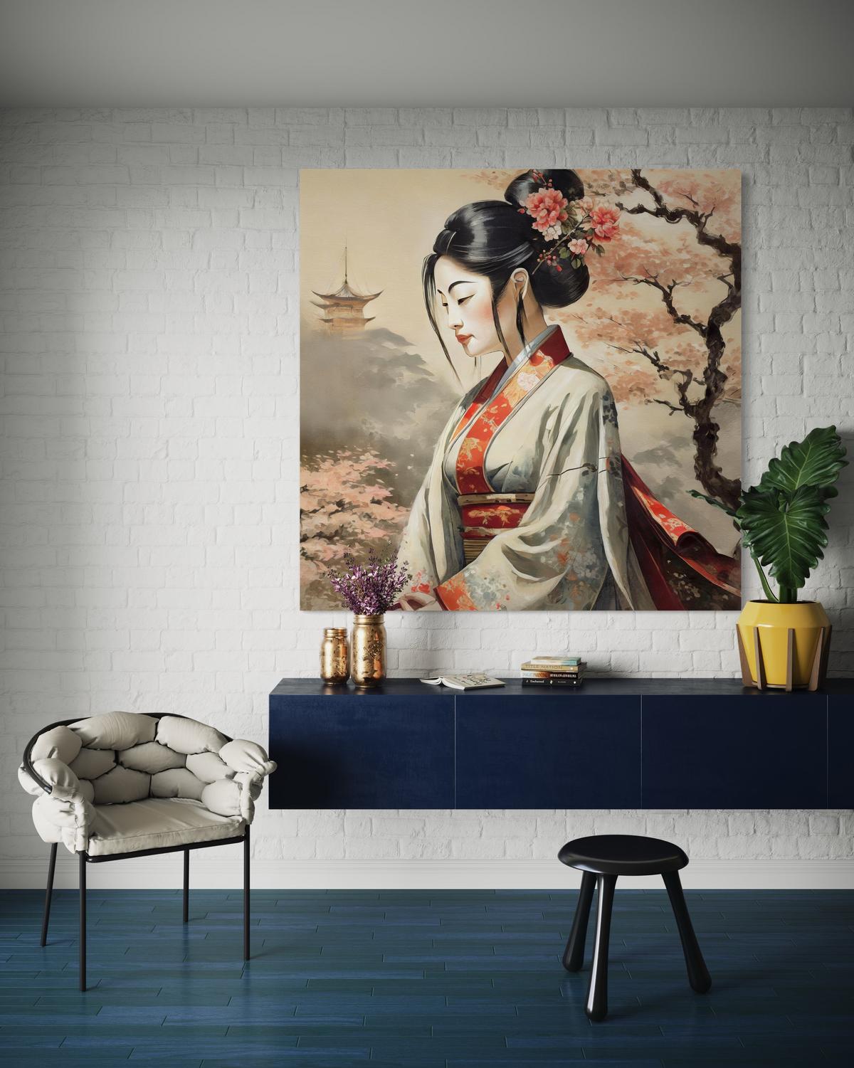 WANDBILD geisha japan landschaft - Beige, Textil (50/50cm) - Feeby
