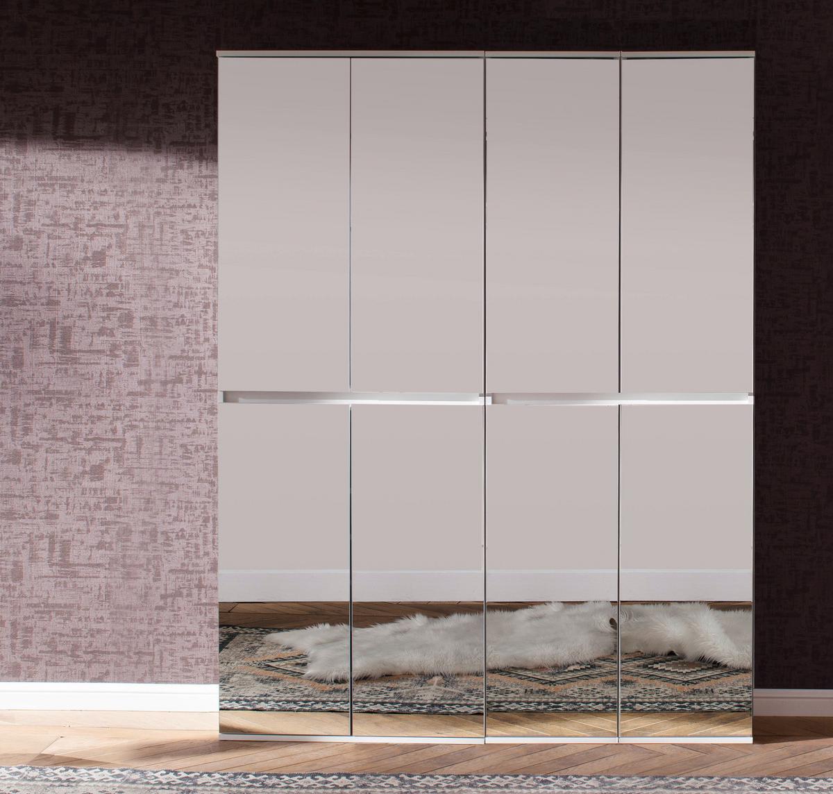 GARDEROBENSCHRANK weiß 148 x 191 cm, Schuhschrank mit Spiegeltüren - Weiß, Glas/Holzwerkstoff (148/191/34cm) - Top.Furn