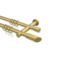 GARDINENSTANGE Platon Verano 240 cm (geteilt in 2 x 120 cm), 2-läufig, 20 mm Ø Messing-Optik - Messingfarben/Goldfarben, Metall (240cm) - INTERDECO