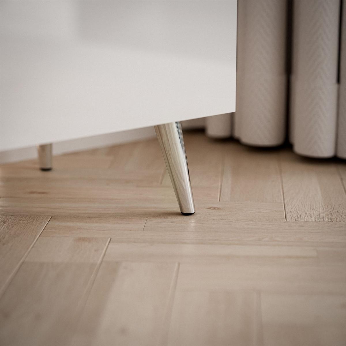 TV-SCHRANK AURORA SILVER 180 cm mit LED-Beleuchtung – schräge Chrombeine - Chromfarben/Weiß Hochglanz, Holzwerkstoff/Metall (180/45/40cm) - Lookway