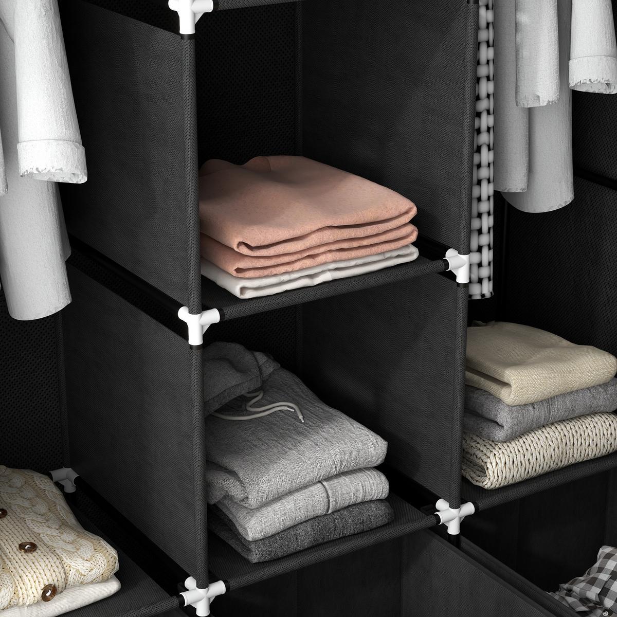 STOFFSCHRANK, Kleiderschrank, Faltschrank mit Reißverschluss, Faltbare Garderobe - Schwarz, Kunststoff/Textil (43/162.5/125cm) - HOMCOM