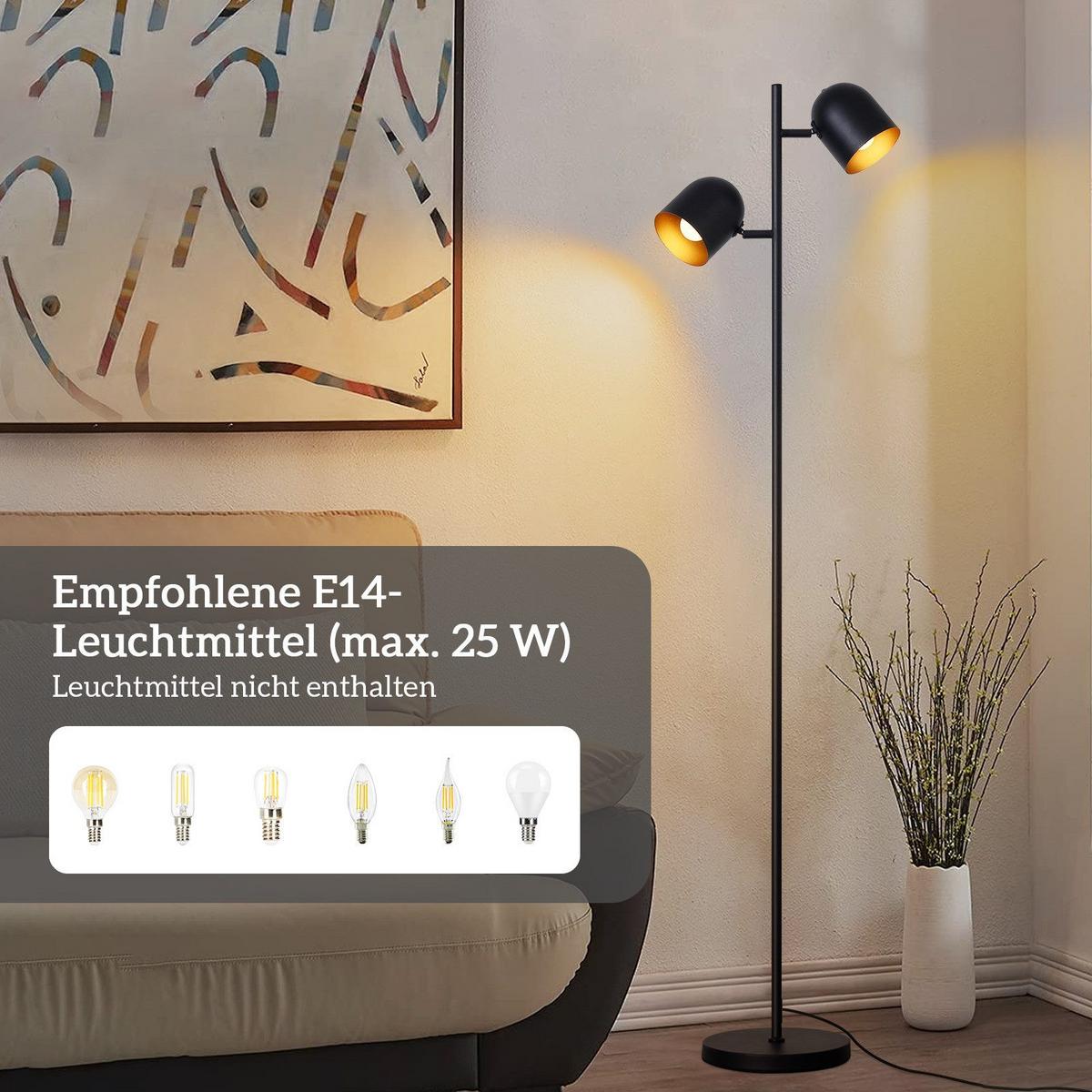 STEHLAMPE Zyxqa 22.0/145.0/35.0 cm - Schwarz, Metall (35/22/145cm) - ZMH