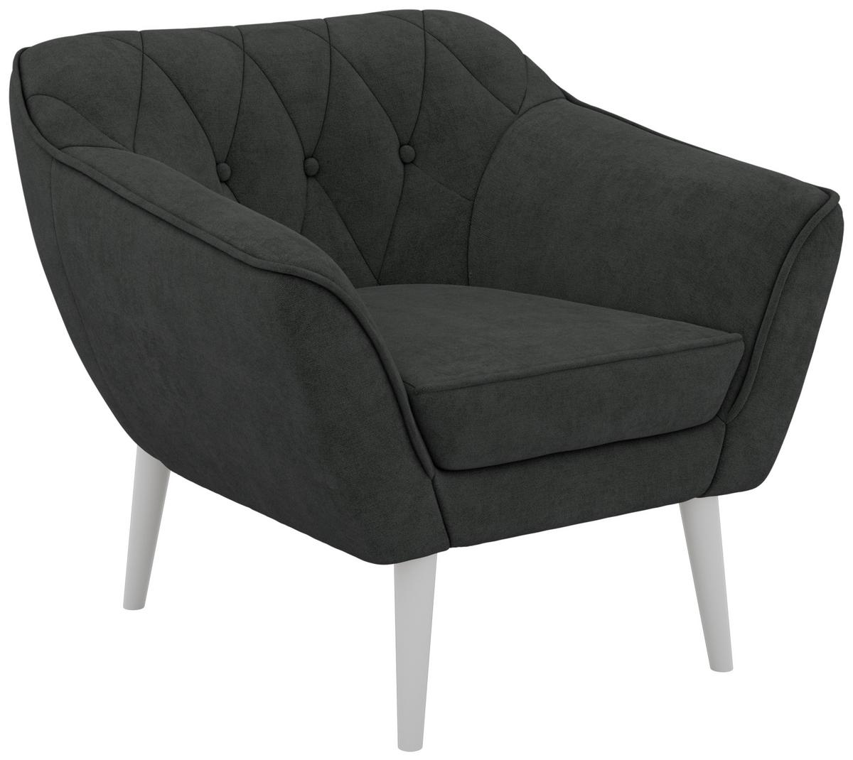 SESSEL PIRS - Dunkelgrau Strukture - Weiße Beine - Dunkelgrau/Graphitfarben, Holzwerkstoff/Textil (80/75/74cm) - MKS