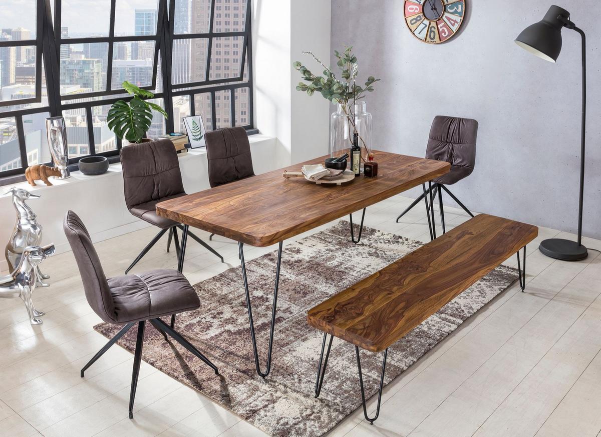 ESSTISCH Massivholz Metallbeine Handgefertigt BALU, Braun 120x80x76 cm - Schwarz/Braun, Holz/Metall (80/120/76cm) - KADIMA DESIGN