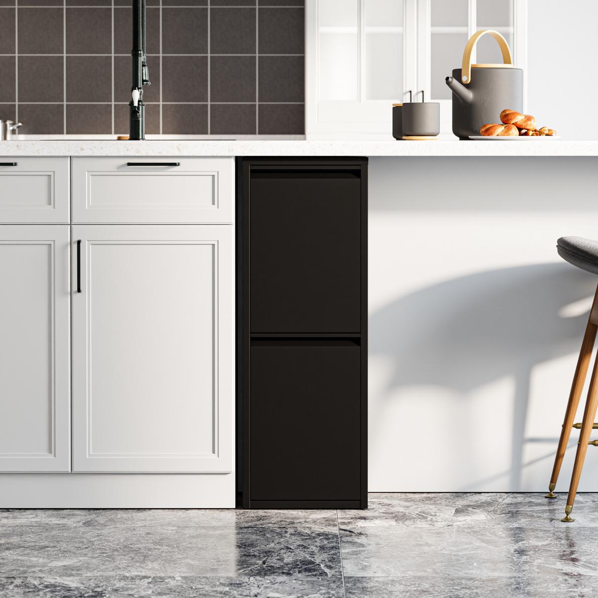 MÜLLTRENNSCHRANK Sollentuna - Schwarz, Kunststoff/Metall (33/93/25cm) - [en.casa]