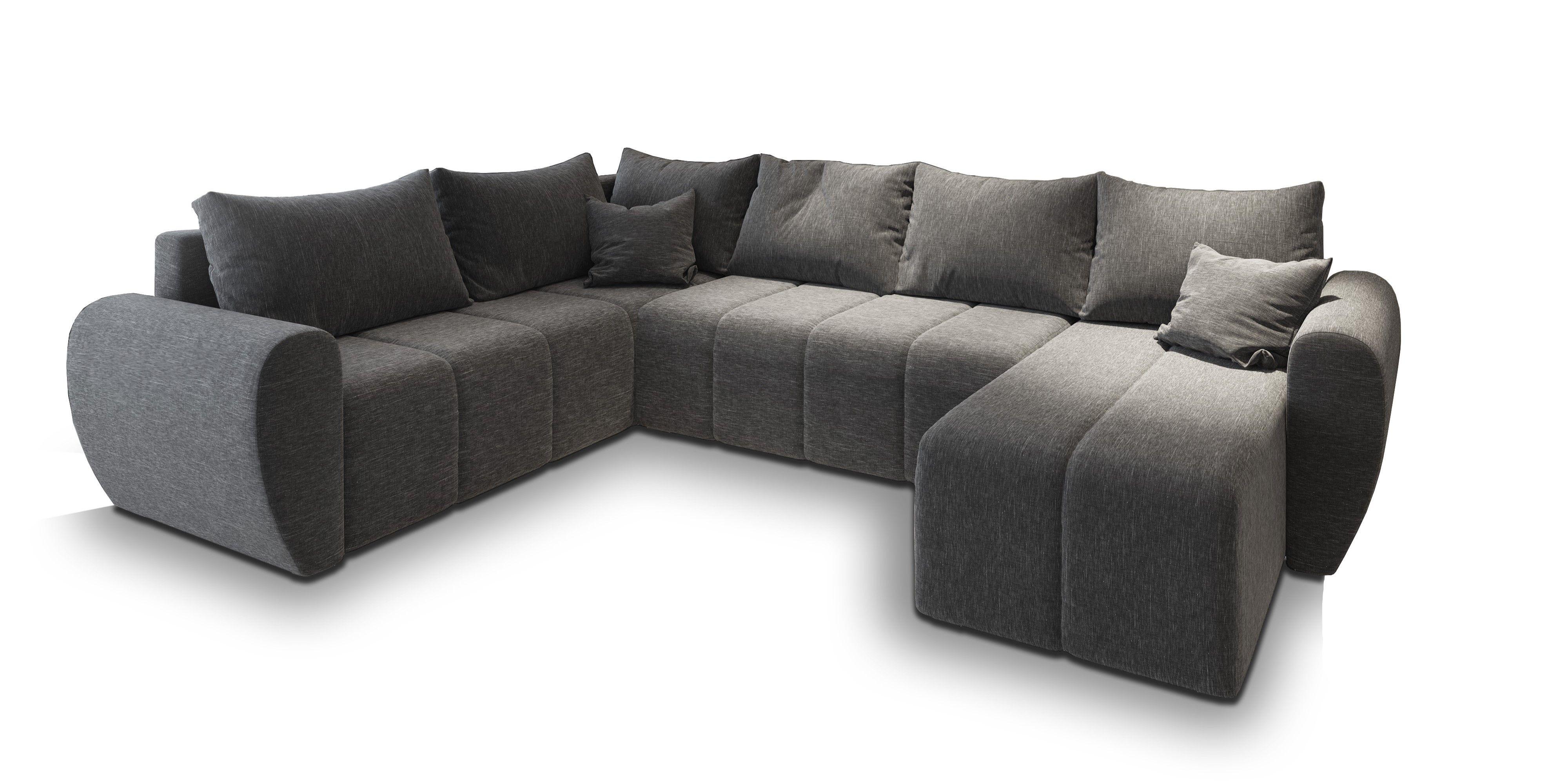 WOHNLANDSCHAFT MADISON XL L-S Hellgrau Dünner Stoff mit Schlaffunktion - Hellgrau/Schwarz, Holz/Kunststoff (303/82/208cm) - MASSENO