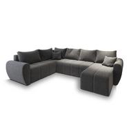 WOHNLANDSCHAFT MADISON XL L-S Hellgrau Dünner Stoff mit Schlaffunktion - Hellgrau/Schwarz, Holz/Kunststoff (303/82/208cm) - MASSENO