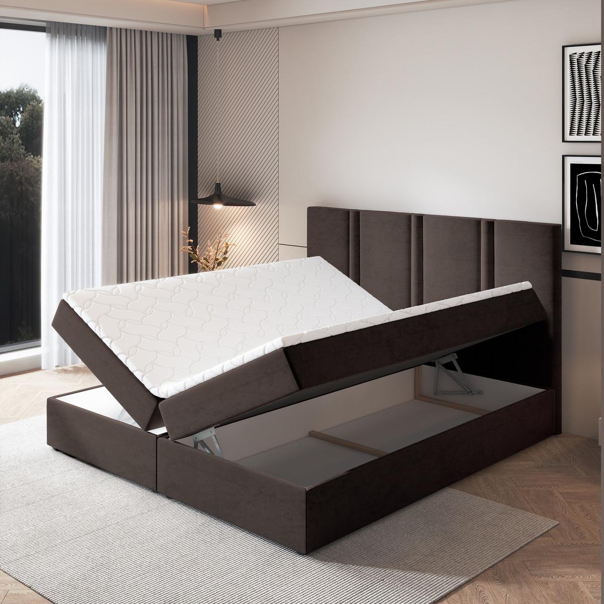 BOXBETT LARIO 160x200 cm mit Matratze und Topper - Braun - Braun, Holz (160/200cm) - MASSENO