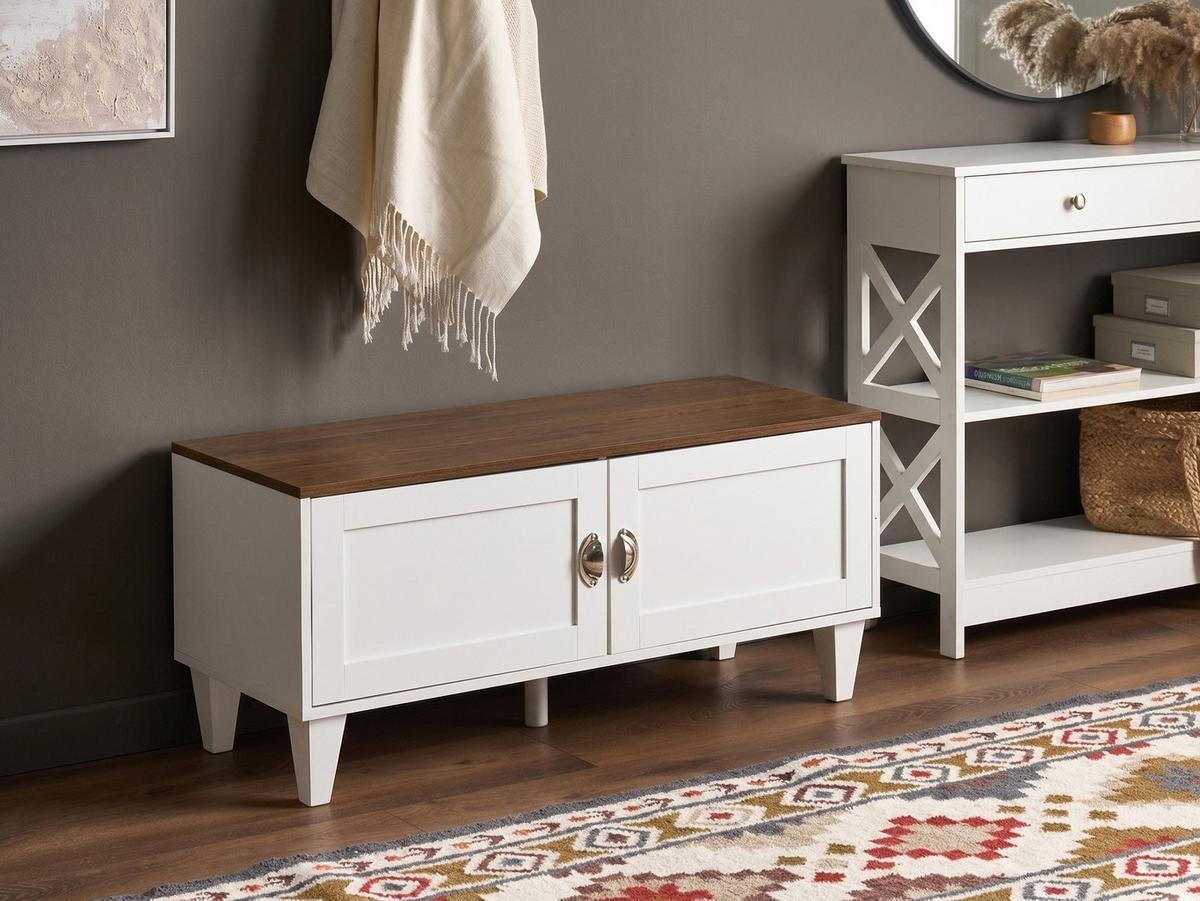SCHUHSCHRANK Weiß Quebec - Dunkelbraun/Silberfarben, Holzwerkstoff (100/46/40cm) - Beliani