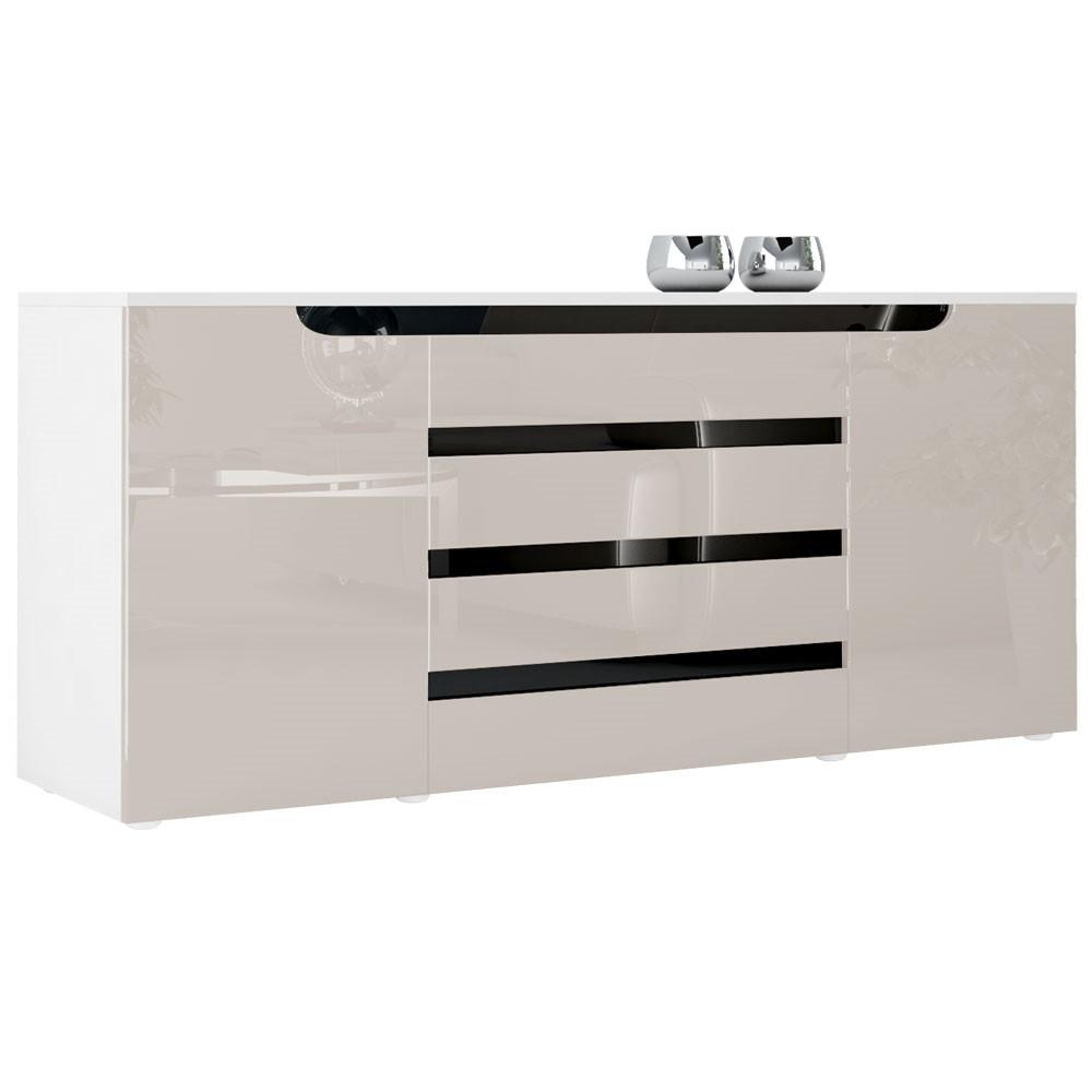SIDEBOARD Sintra Sandgrau Hochglanz / Schwarz Hochglanz - Sandfarben, Holzwerkstoff (166/72/35cm) - Vladon