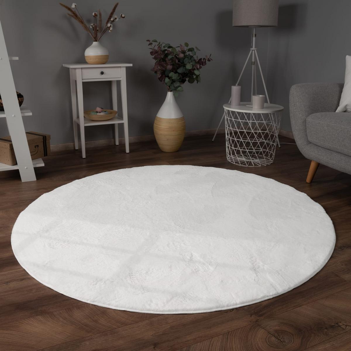 KURZFLORTEPPICH, einfarbig, aus Polyester, Weiß, Ø 160 cm - Weiß, Textil (160/160cm) - KADIMA DESIGN
