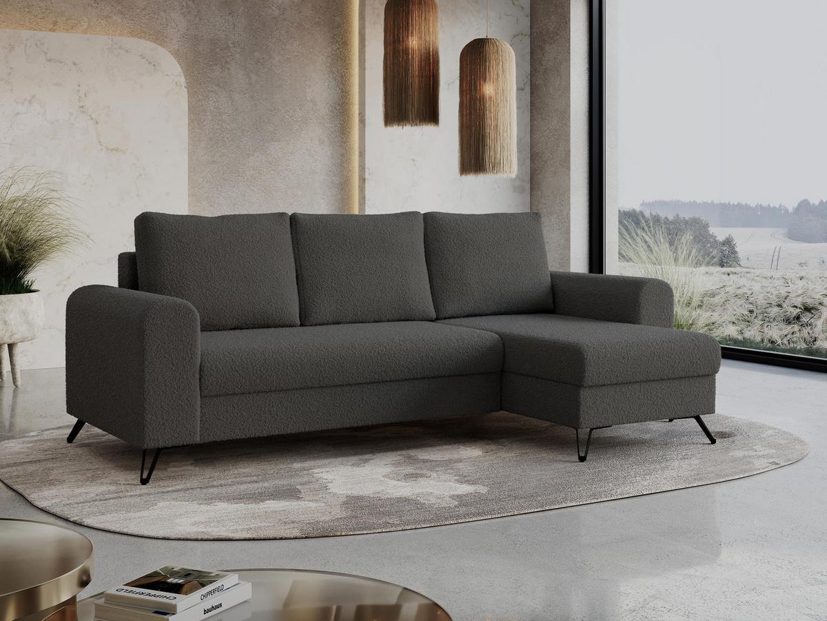ECKSOFA Hugo Boucle Dunkelgrau - Dunkelgrau/Schwarz, Textil/Metall (242/140cm) - MKS