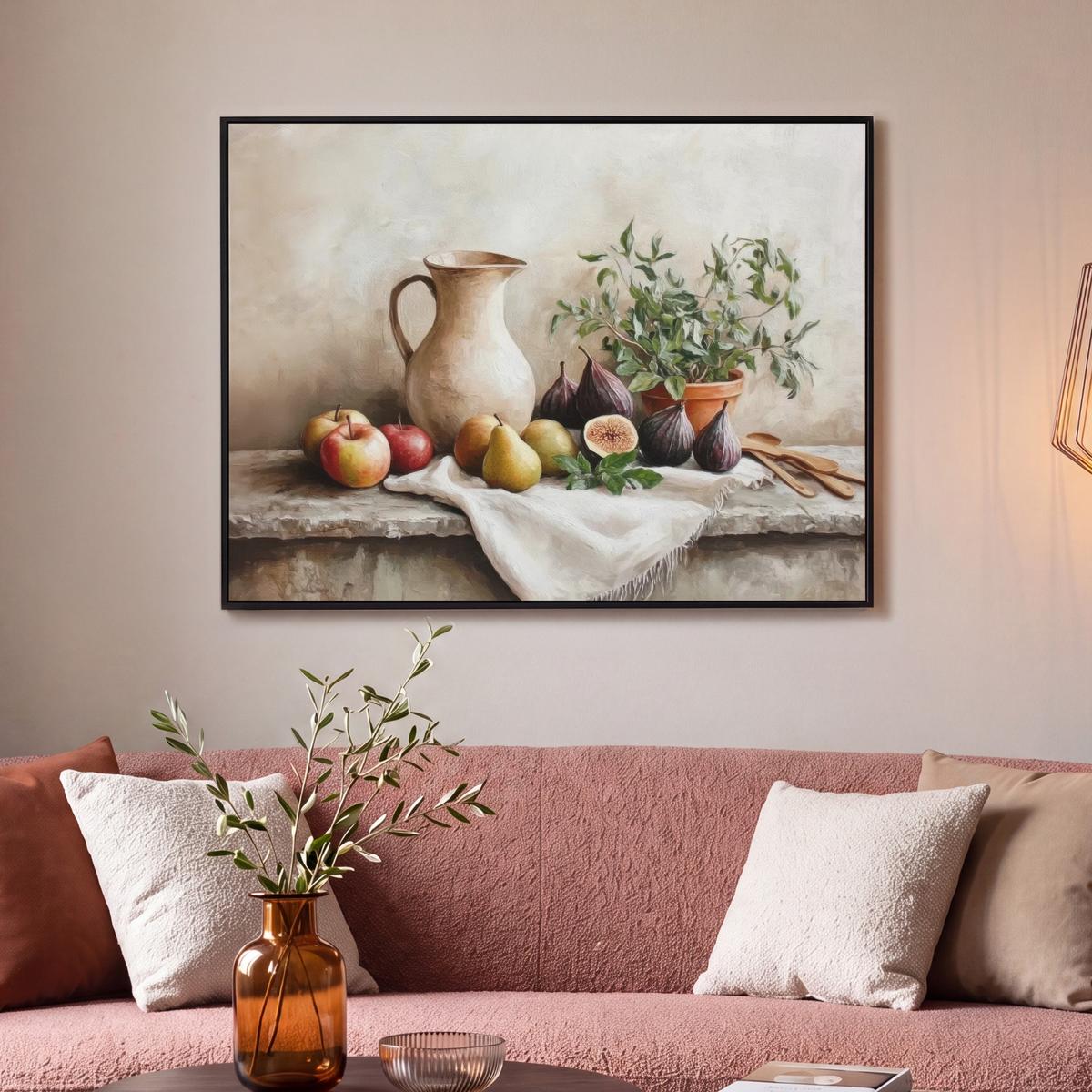 LEINWAND Bilder mit Rahmen - Obst - Kräuter - Ländlich - 100x70 - Naturfarben, Textil (100/70cm) - MuchoWow