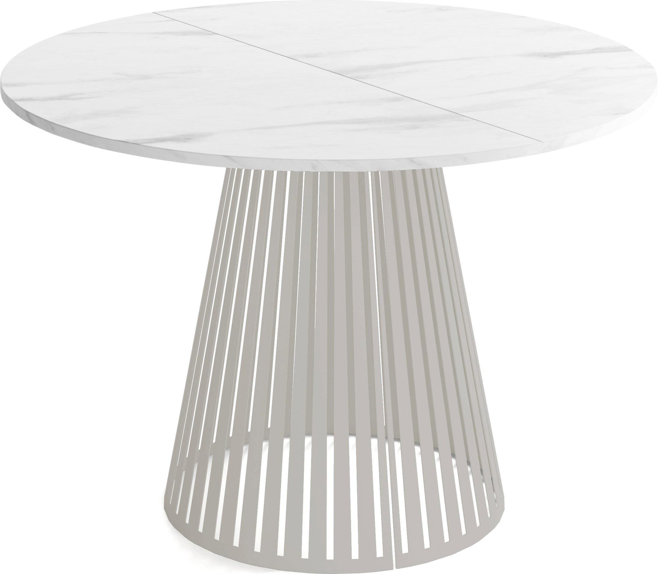 ESSTISCH Naro rund ausziehbar mit Lamellen-Metallgestell in Grau-Beige, Marmor Weiß 100-180/100/76 cm - Ecru/Kaschmir, Holzwerkstoff/Metall (100/176/76cm) - WFL GROUP