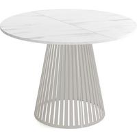 ESSTISCH Naro rund ausziehbar mit Lamellen-Metallgestell in Grau-Beige, Marmor Weiß 100-180/100/76 cm - Ecru/Kaschmir, Holzwerkstoff/Metall (100/176/76cm) - WFL GROUP