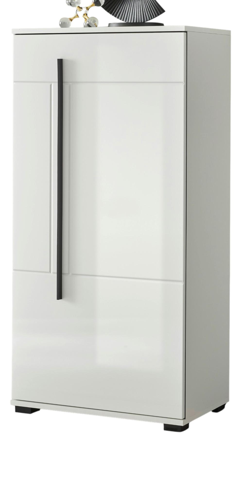 KOMMODE weiß Hochglanz 60 x 126 cm, Midischrank, modernes Design - Weiß Hochglanz/Schwarz, Holzwerkstoff/Kunststoff (60/126/37cm) - Furn.Design