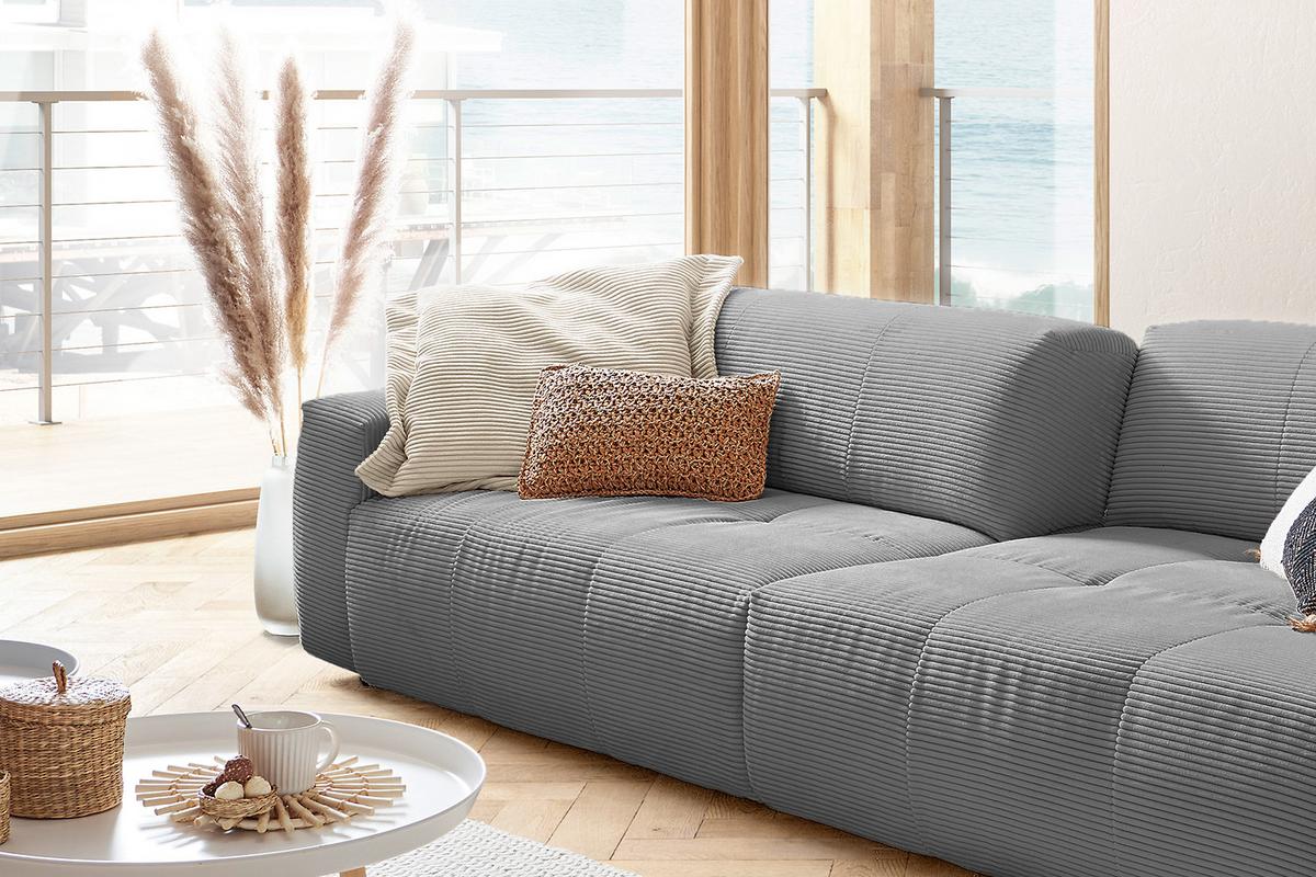 SOFA MIT SITZTIEFENVERSTELLUNG PALACE Grau Cord Relaxfunktion - Graphitfarben/Grau, Textil (298/74/120cm) - KAWOLA
