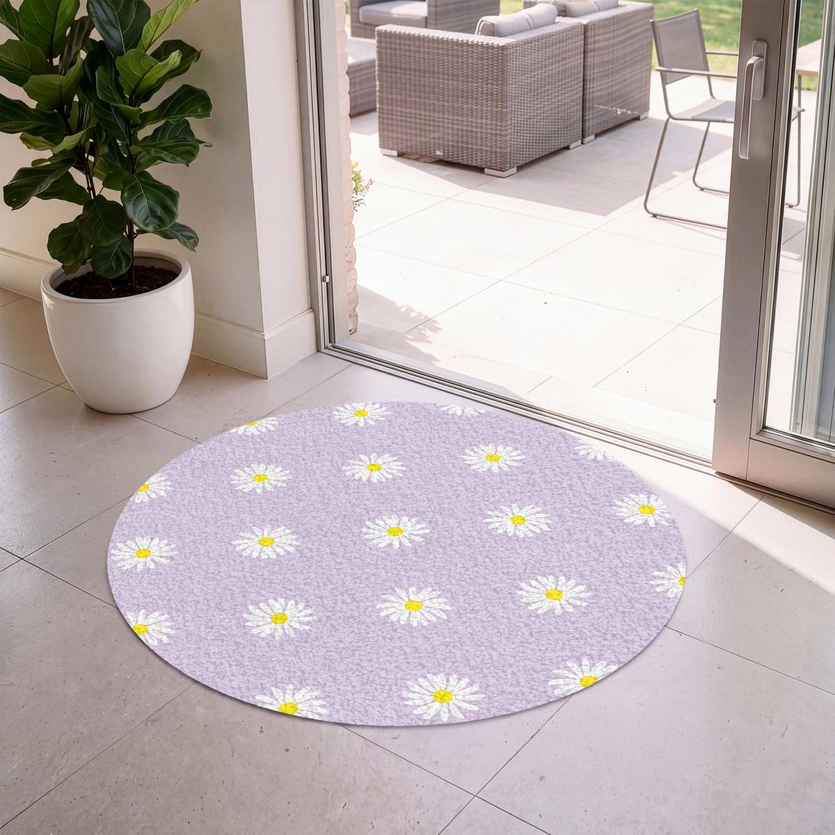 FUSSMATTE Gänseblümchen - Pastell - Weiß - Lila - Blumen Sauberlaufmatte 120x120 cm - Flieder, Kunststoff (120/0.4cm) - MuchoWow