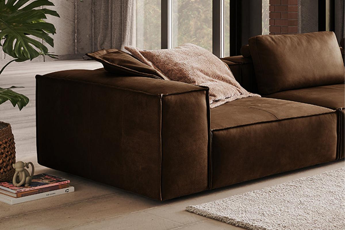 SOFA CARMO Braun Leder - Schwarz/Braun, Leder/Kunststoff (366/68/118cm) - KAWOLA