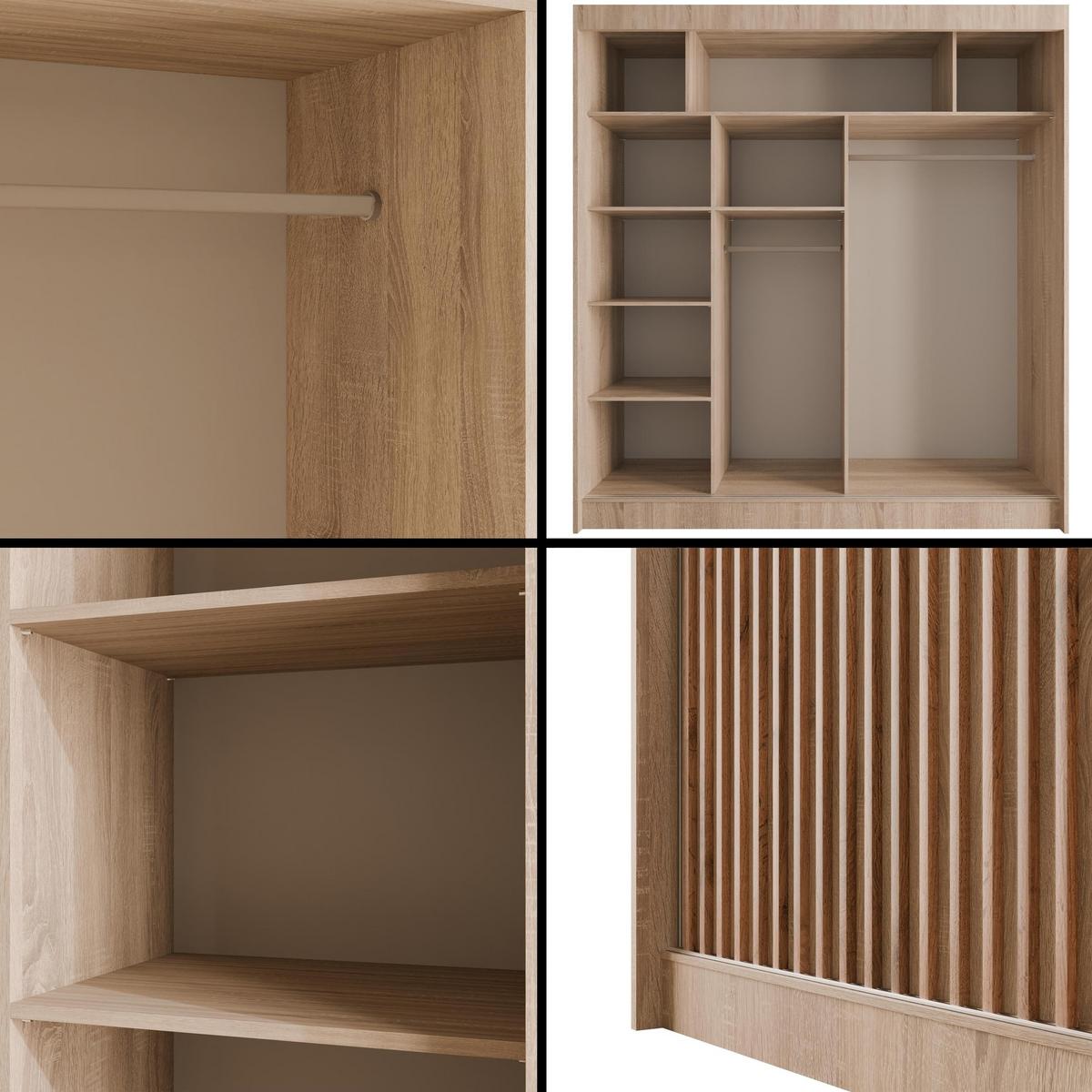KLEIDERSCHRANK mit Lamel-Schiebetüren VILANv2 - 200 cm Sonoma Eiche+Sonoma Eiche+Lamelle Eiche Wotan - Eiche Wotan/Sonoma Eiche, Holzwerkstoff (200/215/61cm) - ALTDECOR