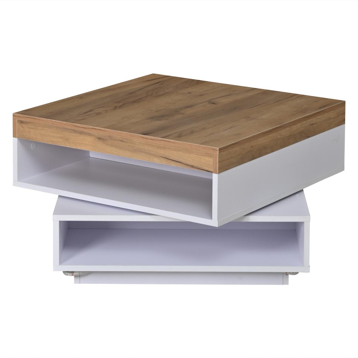 COUCHTISCH weiß & eiche-optik 360° drehbar mit led-beleuchtung - Weiß, Holzwerkstoff (65/65/40cm) - Urban Meuble