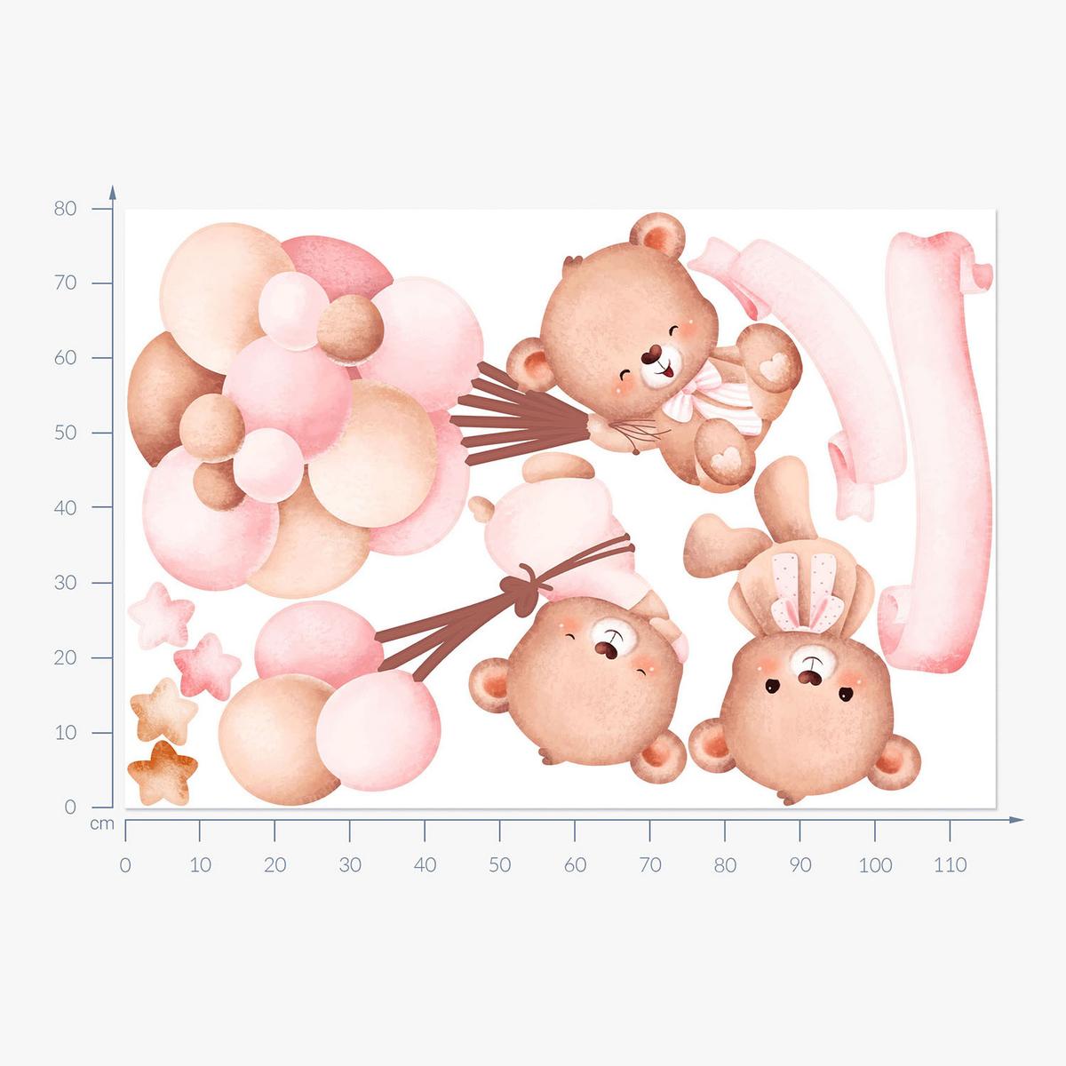 WANDAUFKLEBER 80x116cm - Teddybären und Luftballons - Multicolor, Kunststoff (80/116/0.1cm) - Wallfluent