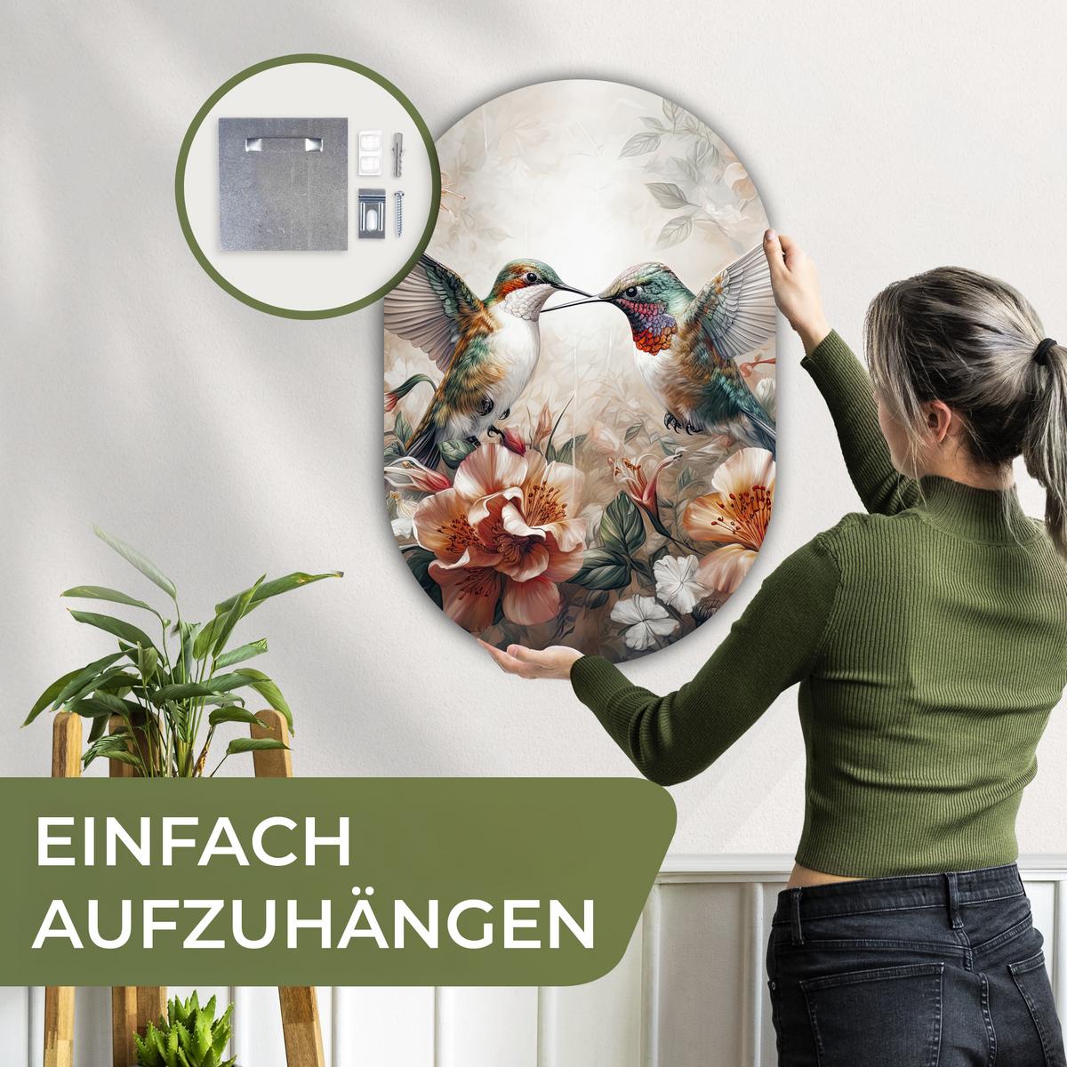 WANDBILD Kolibri - Vögel - Blumen - Natur Wanddeko Schlafzimmer 60x90 cm - Altrosa, Kunststoff (60/90cm) - MuchoWow