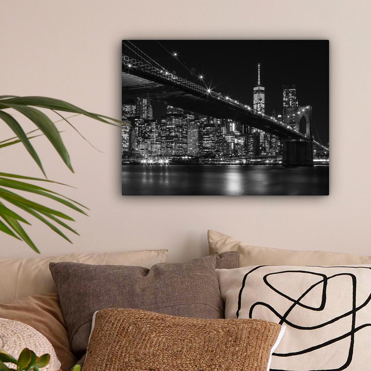 LEINWANDBILD New York - Brooklyn - Brücke Wandbild 40x30 cm - Schwarz, Textil (40/30cm) - MuchoWow