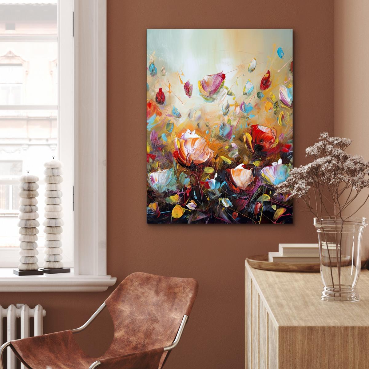 METALLBILD Blumen - Kunst - Natur - Ölgemälde 60x80 cm - Multicolor, Metall (60/80cm) - MuchoWow