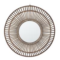 WANDSPIEGEL dunkler Holzfarbton Bambusholz 66 cm Blasito - Dunkelbraun, Holz (66/66/2cm) - Beliani