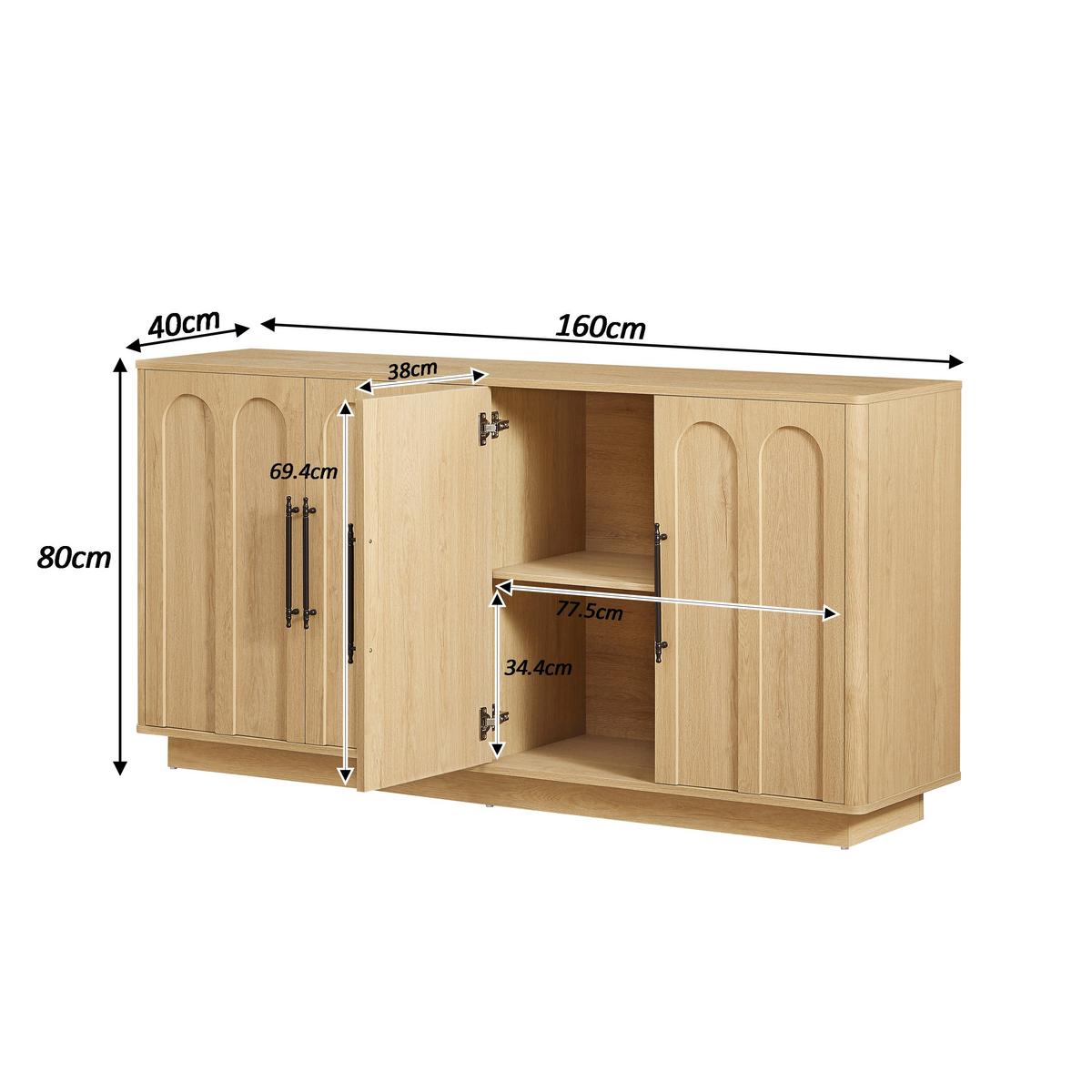 SIDEBOARD in Eichenoptik mit Bogenmotiv und Griffen, Beige - Naturfarben, Holzwerkstoff (40/80/160cm) - Urban Meuble
